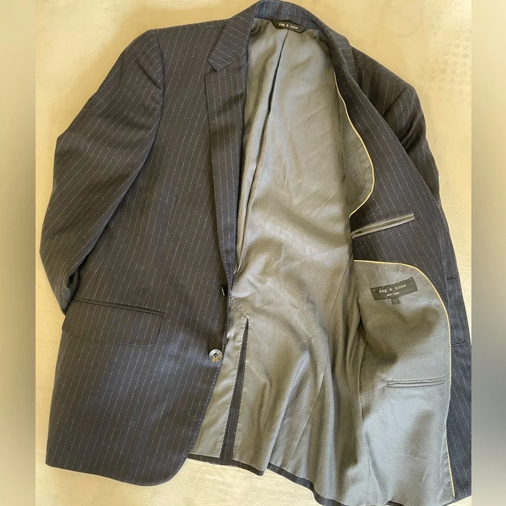 rag & bone The Icon Pinstripe Wool Suit Jacket in Charcoal‎ Size 38 $695